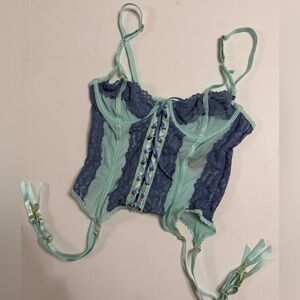 Seven til midnight blue lace up corset bustier lace detail size small